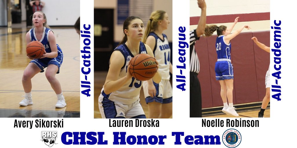 Huge congratulations to three members of <a href="/ReginaBasketbal/">Regina Basketball</a> for being honored at the <a href="/CHSL1926/">Catholic League</a> championship games today! <a href="/averysikorskii/">Avery Sikorski</a> <a href="/laurendroska/">Lauren Droska</a>