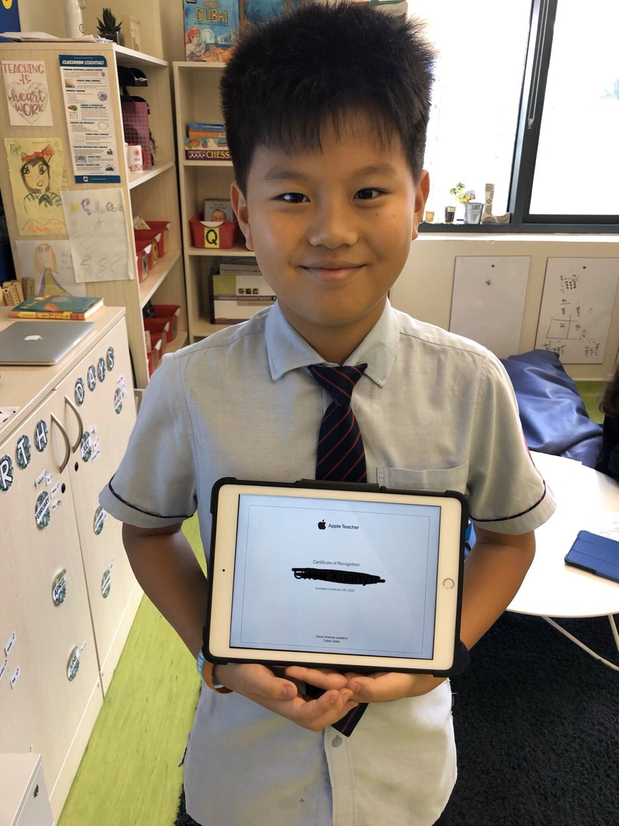 One of my Ss became an #AppleTeacher this weekend! He said he was inspired to become an Apple Teacher because our school is an #AppleDistinguishedSchool and all of his teachers are Apple Teachers. @laurenangarola & @craigcantlie can we add him to our wall of Apple Teachers? 🤗