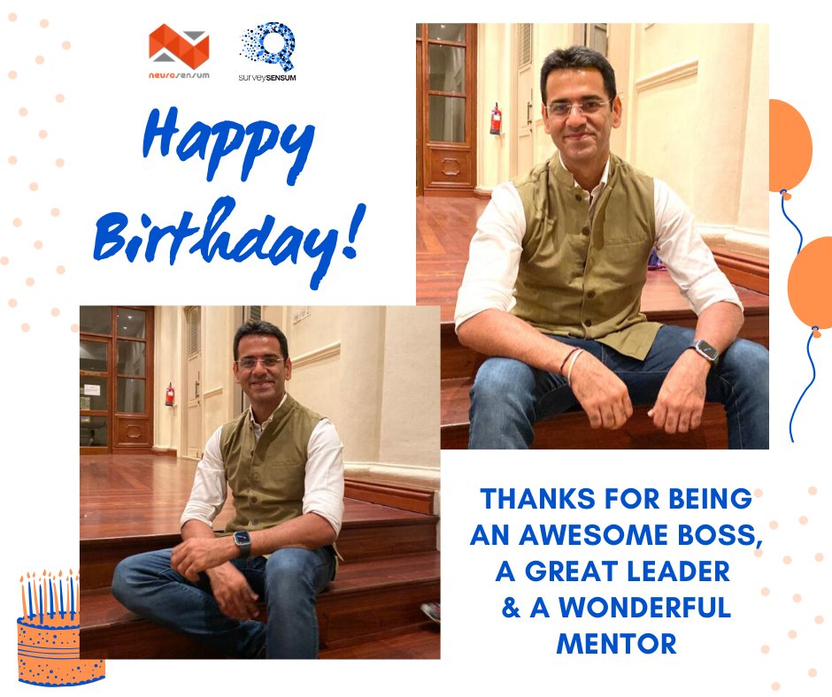 neurosensum's tweet photo. #HappyBirthday to a truly AMAZING person and the best #boss ever! ๐๐๐
Your passion is our inspiration and we want you to have loads of fun today cz clearly you deserve every bit of it ๐
We all love you Rajiv Lamba!!! Cheers ๐ป
#anotheramazingyear #neurosensum #surveysensum https://t.co/3mjHnDw7Ig