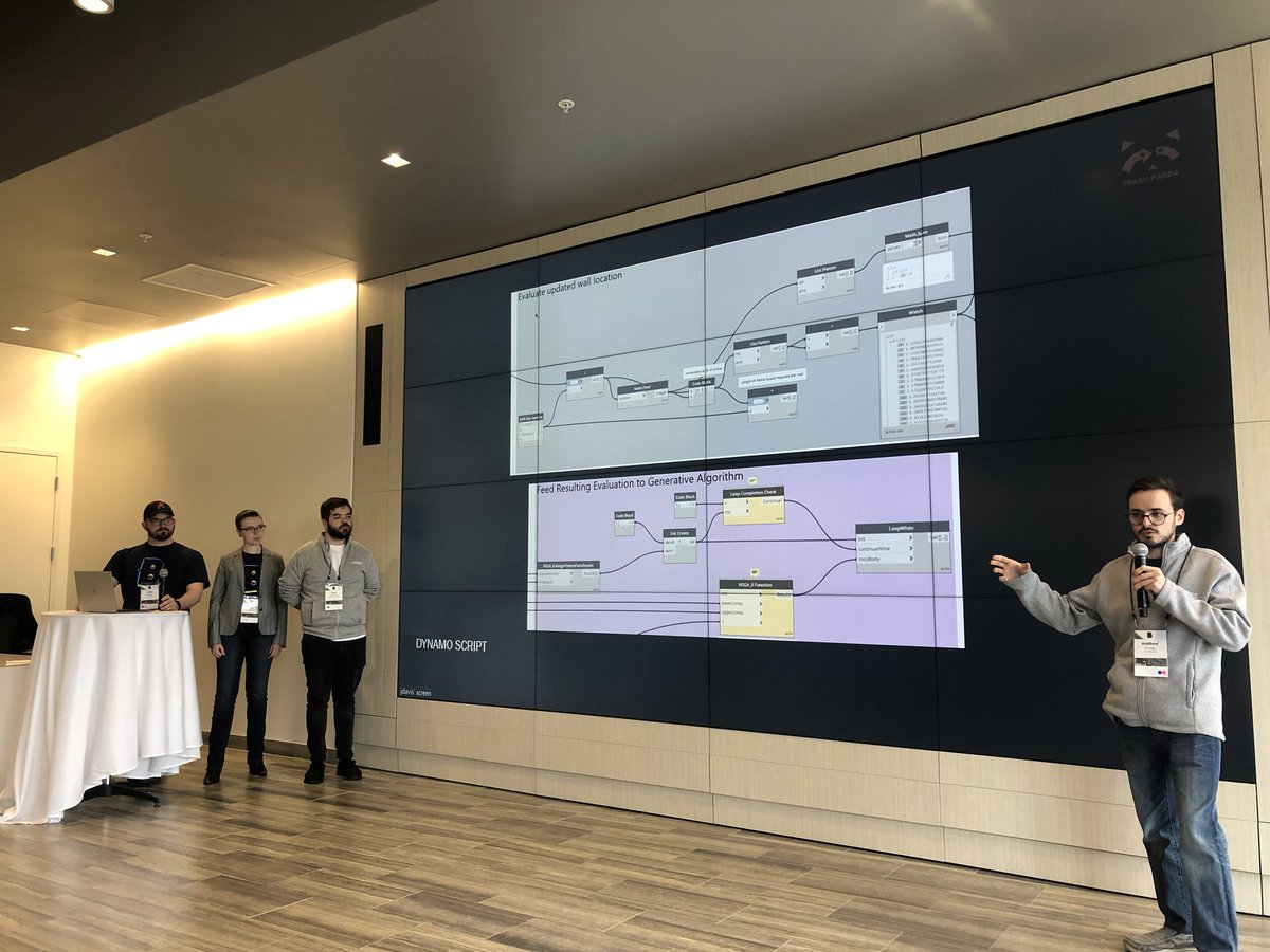 beyondAEC's tweet photo. Team “Trash Panda”: mitigating construction waste by optimizing materials through multi-objective generative design. Showcased specific use case of @DynamoBIM + Optimo to minimize gypsum board cuts &amp; proposed suggestive interface [Justin, Susannah, Brian, Ali, &amp; Matt] #beyondAEC https://t.co/hpPJLvtel8