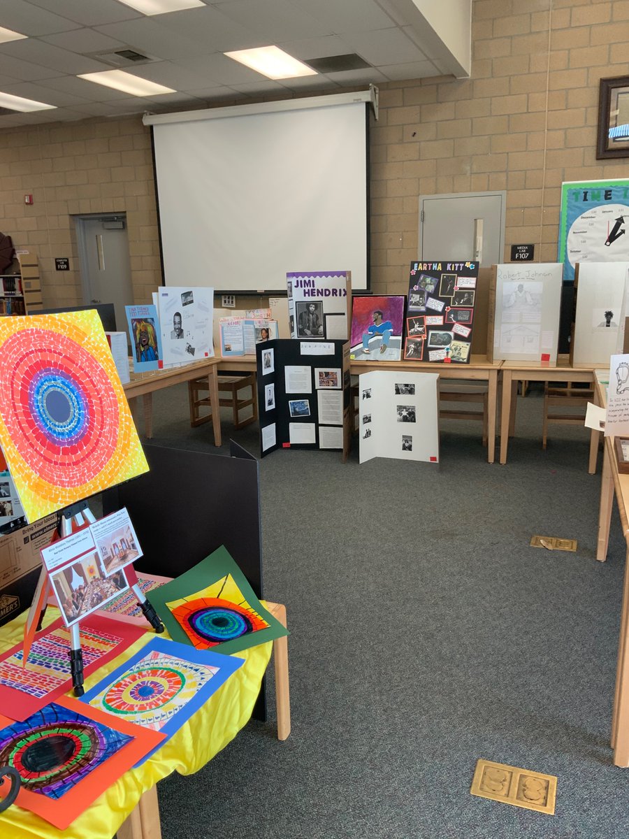 RubleLibrary's tweet photo. @RubleLibrary Wayne Ruble African American Museum @MichelleObama redecorated the White House dining room with art from Alma Thomas. Students did an amazing job curating a stunning exhibit @FUSD_Ruble @LbriansRuLe_bul https://t.co/EAwr9s5yil