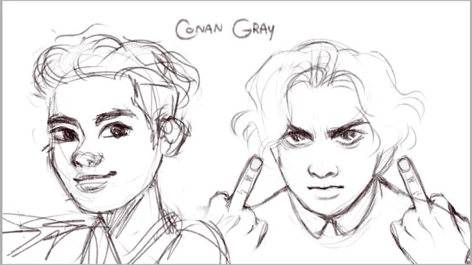 @conangray tried to sketch some portraits of u and ended up capturing youtube conan vs twitter conan at its finest 