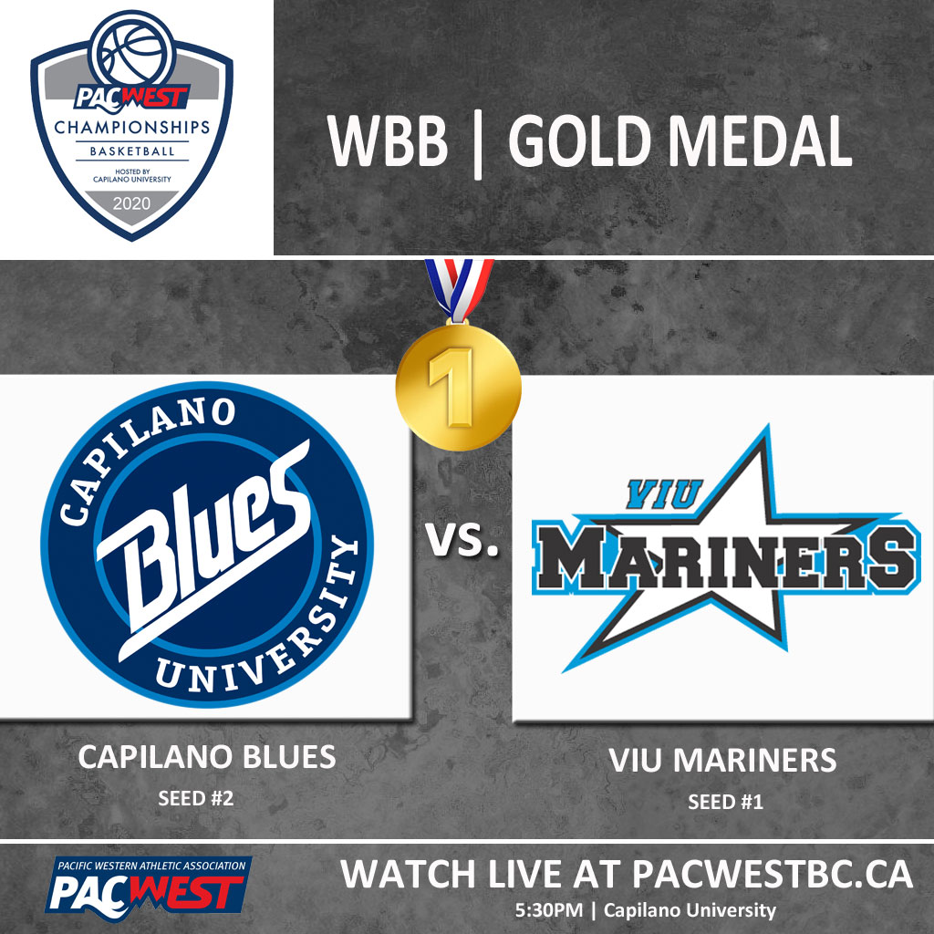 pacwestbc's tweet photo. WBB GOLD is on the line next at the #pacwestbb2020 championship tournament as the @VIUMariners face the @CapilanoBlues https://t.co/ee3EeYkZXh