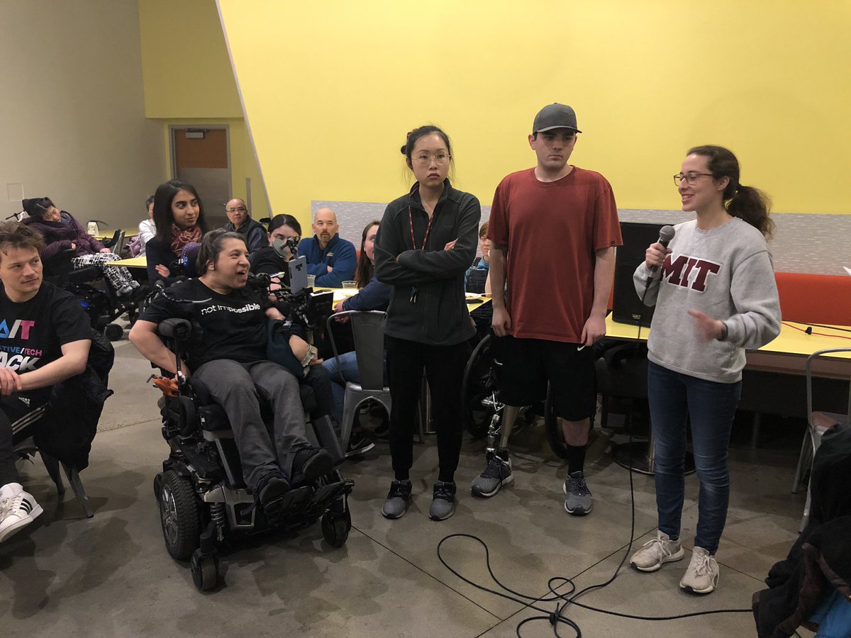 ATHackMIT's tweet photo. Team @AdrianaMallozzi describes their portable, foldable combination shower chair and toilet seat! It's waterproof, has padding and restraints, and includes a ramp. The team calls it a #FrankenChair. https://t.co/9BDOgVPI6I