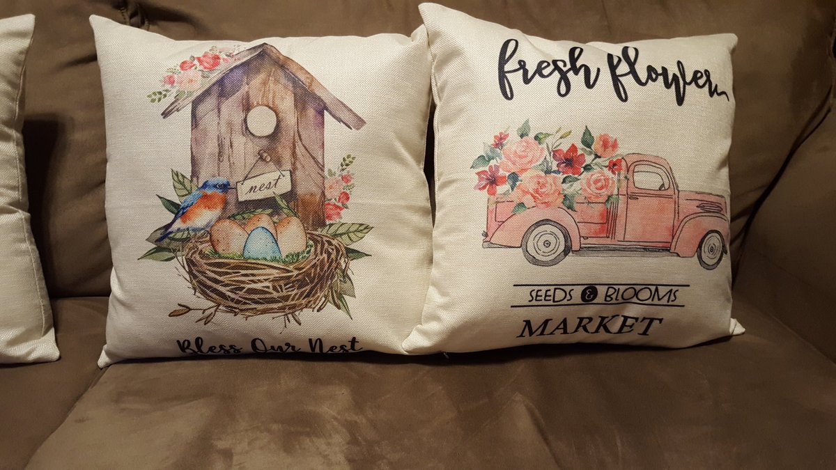 MKessnerEdD's tweet photo. Spring throw pillows--"Happy Easter," "Welcome to Our Neat," and "Hello, Spring." #springthrowpillows https://t.co/sHqPFFq6fO