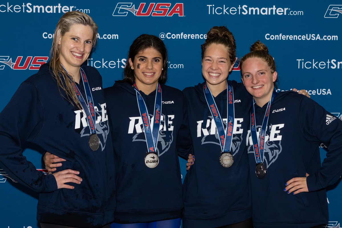 ConferenceUSA's tweet photo. 🏆 2020 #CUSASWIM 400 Freestyle Relay Champions 🏆

🥇 @FIUSwimDive  
🥈 @RiceSwimming 
🥉 @HerdSwimDive 

#TheCUSAWay https://t.co/60SAwMk3gV
