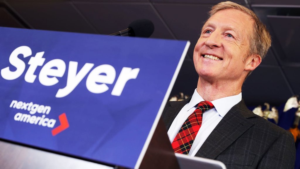  boom tom steyer, billionaire former hedge fund executive, activist for climate change and impeachment; dropped out february 29th, 2020
