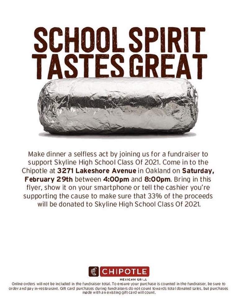 TONIGHT grab a burrito and support <a href="/skyline_titans/">Skyline High School</a> seniors. #oakedu