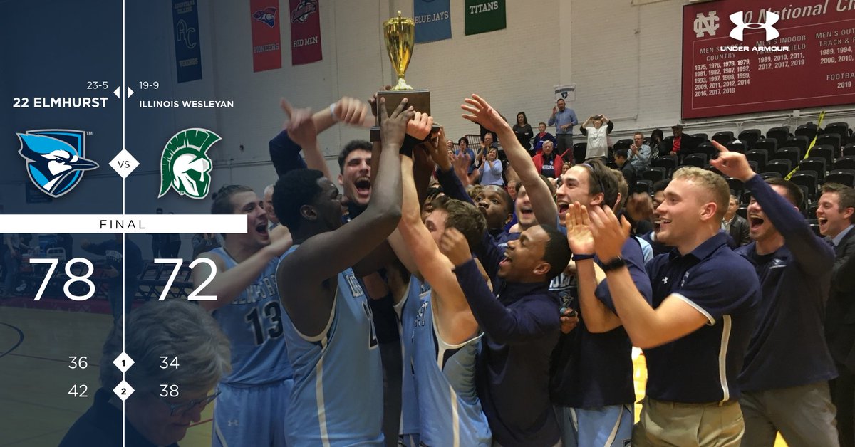NCAA Tournament Bound! The Elmhurst men's basketball team won its first-ever CCIW Tournament by defeating Illinois Wesleyan 78-72. The Bluejays have secured the CCIW's automatic bid to the NCAA Tournament with the win!