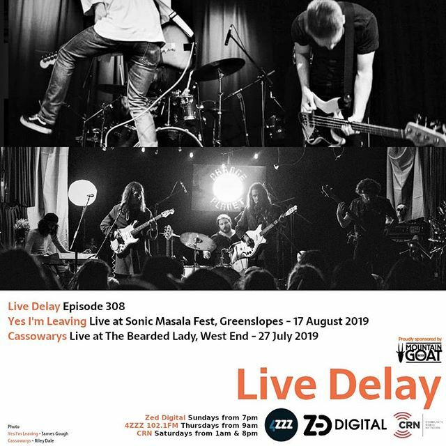 It's a double header on Live Delay tonight!
Yes I'm Leaving live at Sonic Masala Fest
Cassowarys live at The Bearded Lady

7pm tonight on ZED Digital
9am Thursday on 4ZZZ 102.1FM
both streaming online too! ift.tt/2HN9tai