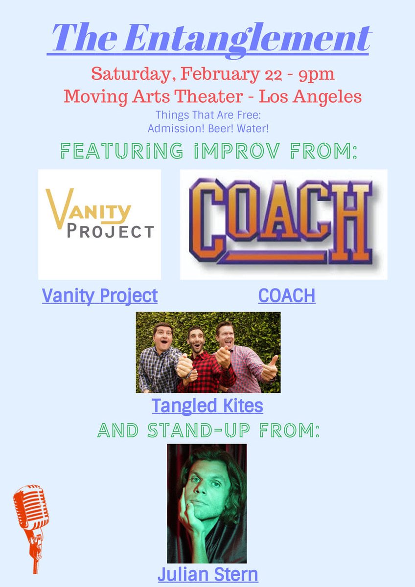 KitesTangled's tweet photo. Come watch some improv and stand-up tonight! You know you don’t have anything better to do. Talking to the Postmates delivery person isn’t a date. Quit fooling yourself. https://t.co/S5StrQtyb8