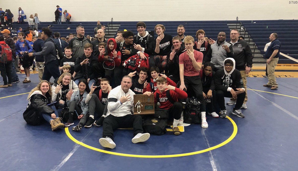 Piratewrestling's tweet photo. Congratulations to the Perkins Wrestling Team SBC Lake Division Champions!    Redemption is sweet!!! #3PeatChampions ⁦@sanduskyregistr⁩ ⁦@SanduskyBayConf⁩ ⁦@PerkinsHigh⁩ https://t.co/5X8YZMGiYG