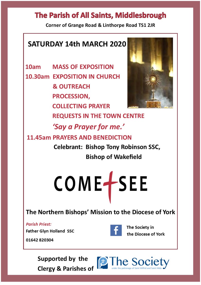 Clergy &amp; Parishes of The Society are looking forward to welcoming @BishopWakefield to Middlesbrough Deanery.  All welcome in All Saints, Middlesbrough for this #Comeandseemission event <a href="/DioceseOfYork/">Diocese of York</a>