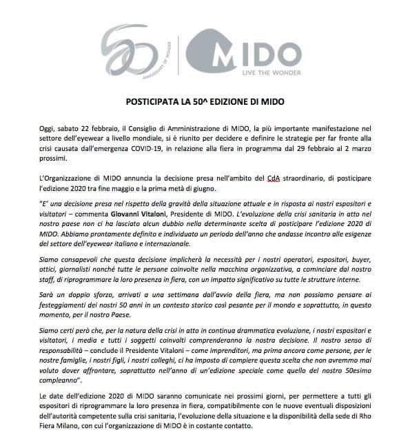 Mido 2020 viene giustamente rinviato per l'emergenza #coronavirus. Le nuove date saranno annunciate prossimamente.
Grazie agli organizzatori <a href="/MIDOExhibition/">MIDO Exhibition</a> per aver preso questa necessaria ma dolorosa decisione pensando alla sicurezza di espositori e partecipanti. #MIDO2020