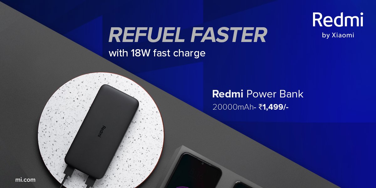 RedmiIndia's tweet photo. 18W Fast Charge support on the all-new high-capacity 20000mAh #RedmiPowerBank offers more charges on the go and does it way faster!
Get yours now from https://t.co/cwYEXdVQIo. #MorePowerToRedmi https://t.co/ZO8Z82e4Nx
