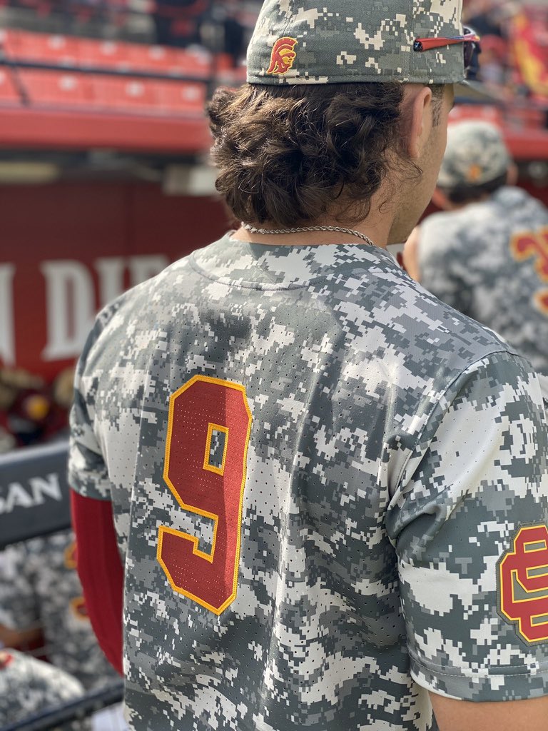 BaseballBros's tweet photo. USC’s new camo unis for today 🔥 https://t.co/tJcLqh4Puw