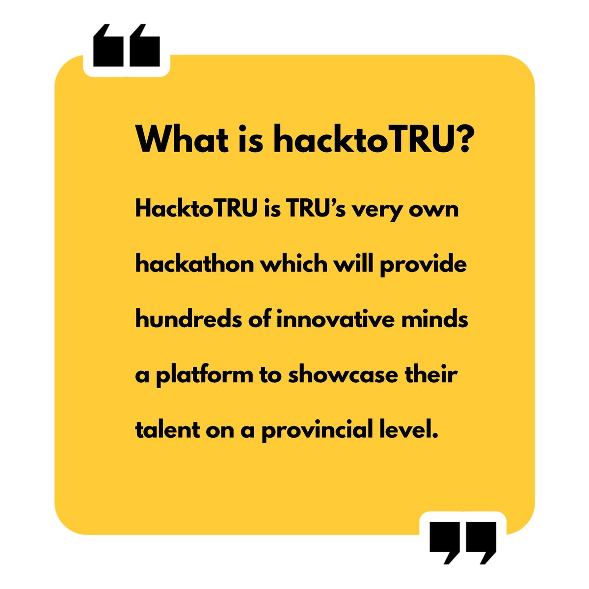 #HacktoTRU is <a href="/thompsonriversu/">Thompson Rivers University</a>'s very own hackathon which will provide hundreds of innovative minds a platform to showcase their talent on a provincial level. Meet people from various backgrounds and learn their virtual language!

#myTRU  #BCTech #Kamloops #hackathon