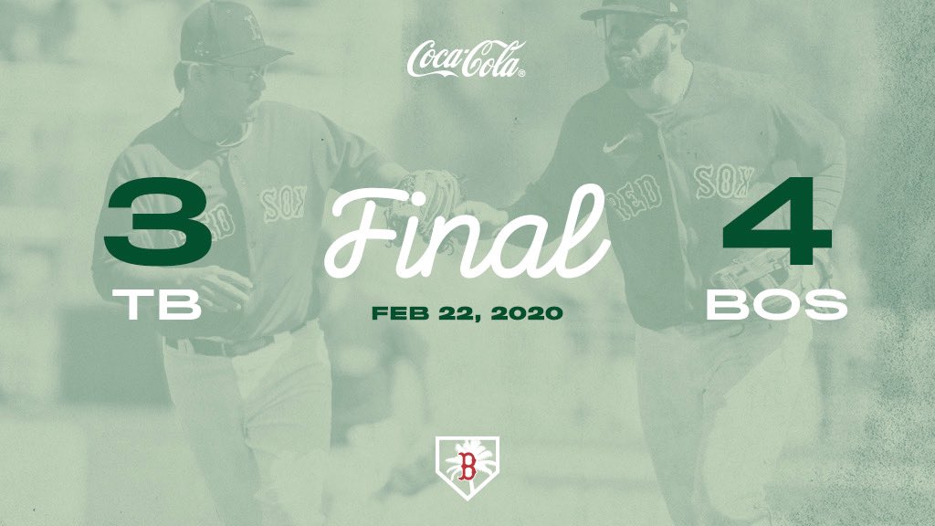 RedSox's tweet photo. First #SoxSpring dub! 🤝

FINAL: #RedSox 4, Rays 3 https://t.co/nbyeqe2oHg