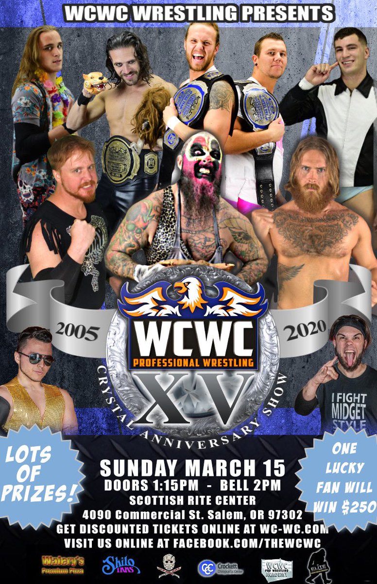 We’re celebrating our 15th Anniversary with a huge afternoon of action you won’t want to miss! Join us on Sunday, March 15th at the Salem Scottish Rite Center for a 2pm bell time!

Tickets on sale now at WC-WC.com! 

#TheWCWC #WCWC15