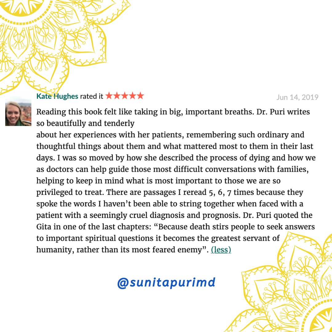 SunitaPuriMD's tweet image. Thank you, for responding so strongly to one of the most beautiful lines in the Bhagavad Gita: “Because death stirs people to seek answers to important spiritual questions it becomes the greatest servant of humanity, rather than its most feared enemy.”