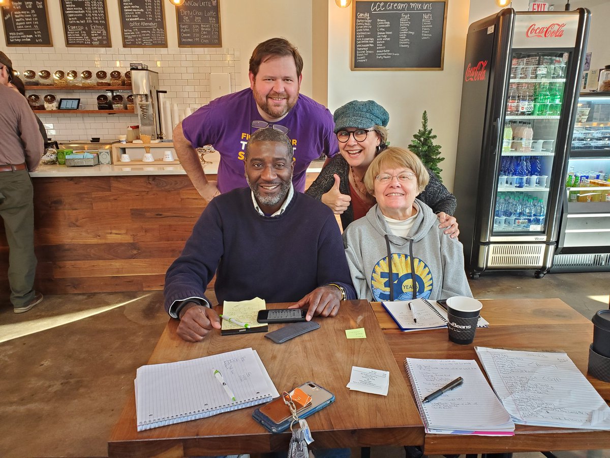 Our Volunteer Coordinator <a href="/cevancarr/">Evan Carr</a> working with our Board President <a href="/danthird/">Danny Shelton</a>, Board VP Jane, and Founder/Board Member Bea at Spill the Beans earlier today to put our car show fundraiser together!  #brainstorming #teamwork #meetup #hustle #onespartanburg #lovewhereyouwork
