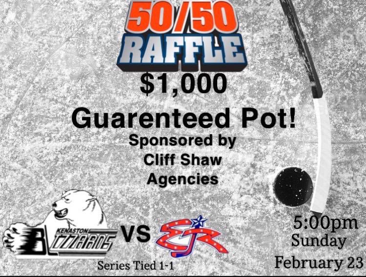 Tomorrows 50-50 for game 3 will be guaranteed at $1000 thanks to Cliff Shaw Agencies! Puck drops at 5 bells. #DaBlizz