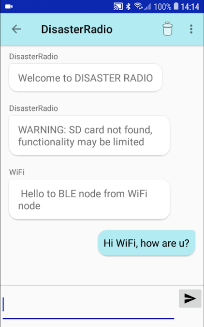 Release 0.2.0 New features;
Bluetooth support &amp; Android App
OLED support 
Experimental GPS 
Telnet support 
Chat history storage and replay support 
Slower clock speed 
github.com/sudomesh/disas…