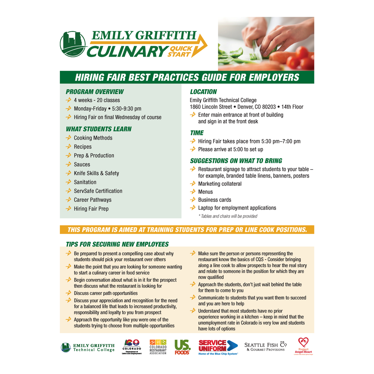 #DenverRestaurants &amp; Colorado Restaurant Association Members - Sign up today for our next Hiring Fair, March 4 Emily Griffith Technical College culinaryquickstart.com/employers to secure your BOH needs with prep &amp; line cooks #HireAGraduate #CulinaryQuickStart #HiringFair