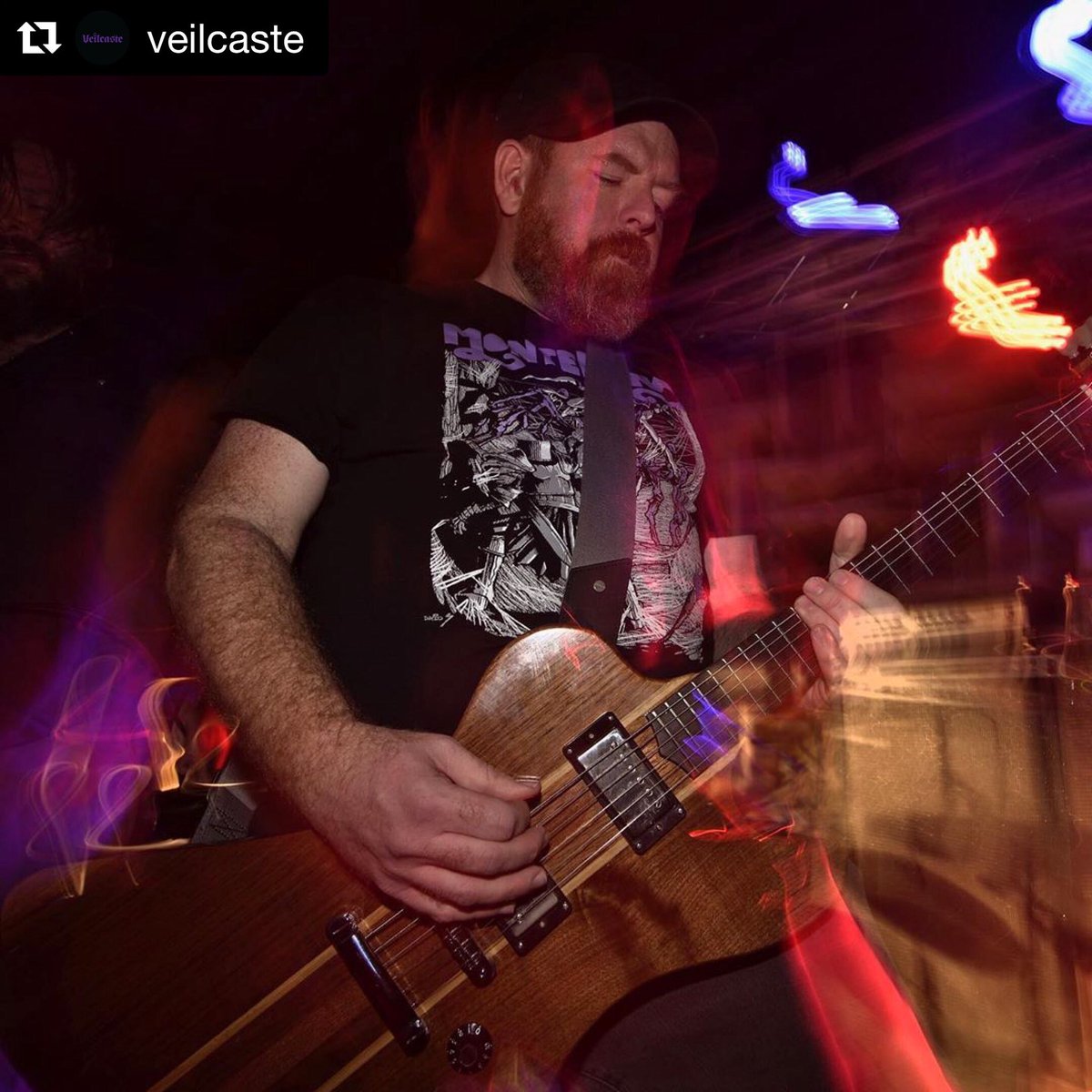 A JML RJ in action. Brian Wyrick of Veilcaste #jmlguitars #jmlinstruments #neckthru #neckthrough #jmlrj #walnutguitar #customguitar #boutiqueguitar #handmadeguitar