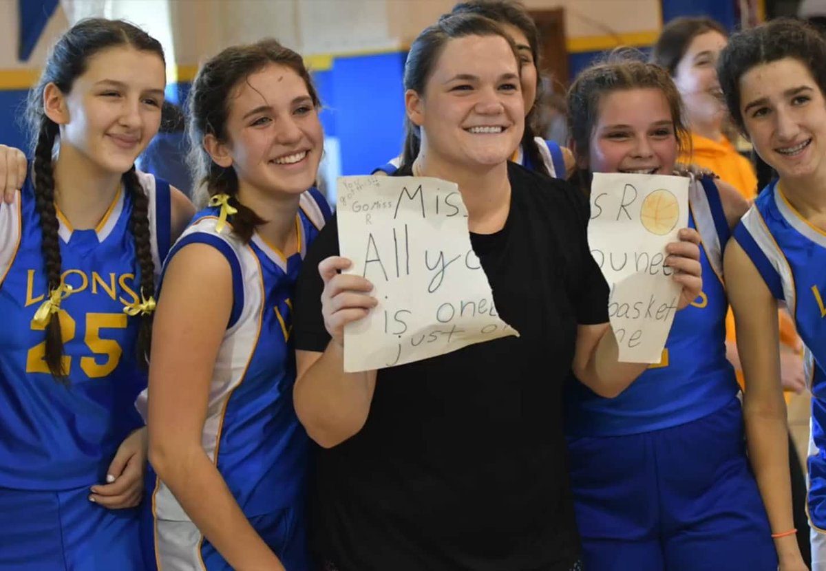 In Jan 2017, Miss R was talking to the 5th graders about the big game and said " I probably won't even make a basket." Her students said, "That's NOT a growth mindset!" and one of them made a sign. That sign has been at every game since then.