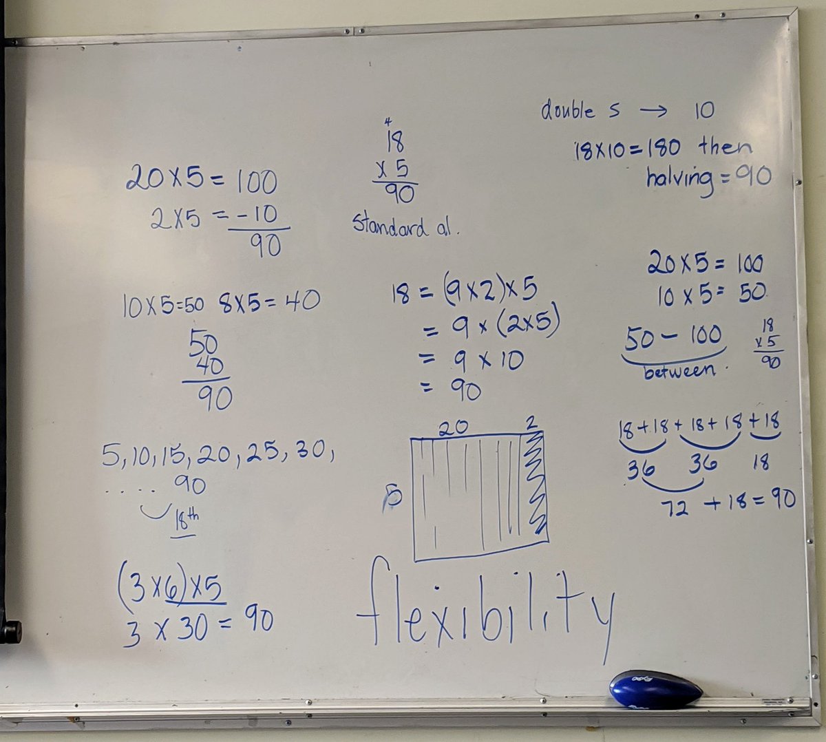zoe_liana's tweet photo. Looking at all the ways we came up with to solve 18x5 and practicing number flexibility in our first math class last week... I can very honestly say I've never been so excited about math! #ibpyp #math #ubced https://t.co/1dYPfYggOn