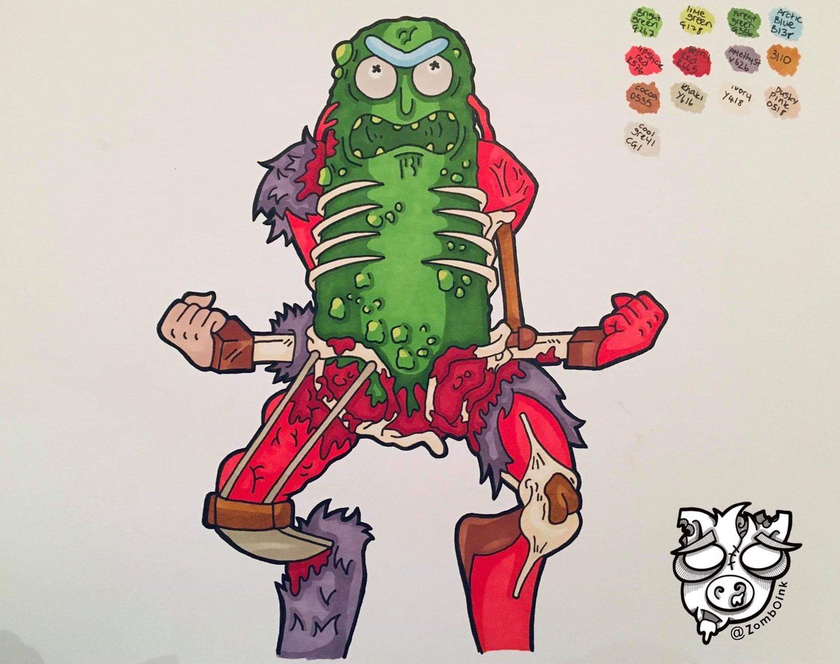 ZombOink's tweet photo. #picklerick I have done for a guitar commission I am doing at the moment still have more characters to do #art #rickAndMorty #artwork https://t.co/HCZzoxUdGL