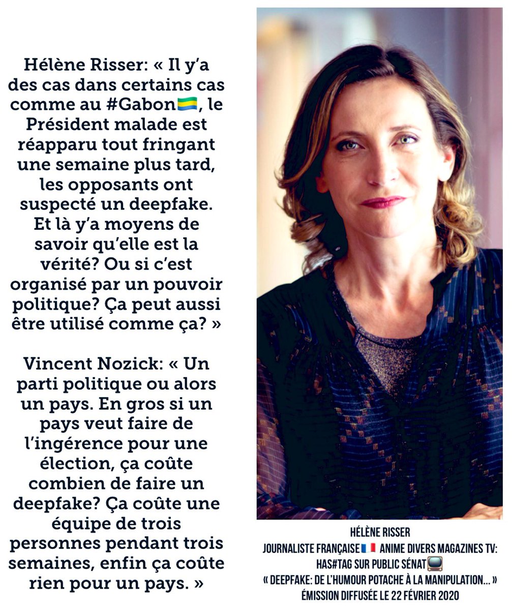 Bounty_Chocolat's tweet photo. Attention⚠️à ce que vous voyez sur Internet...Les Deepfake🎭, la communication des hommes politiques: de l’humour à la manipulation des foules
🔴Le cas d’#AliBongo du #Gabon🇬🇦 a été énuméré..les spécialistes en parlent @HeleneRisser @publicsenat @LifeafricaTV @JournalElysee @libe https://t.co/NKZjVR87hS