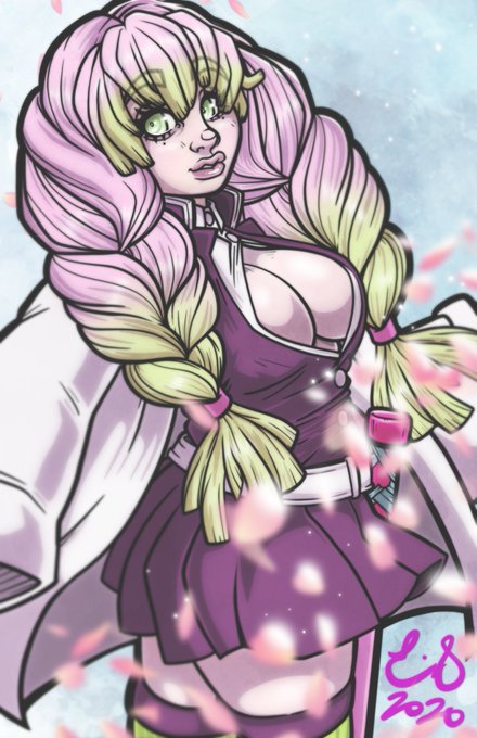 ZombieErnieさんがTwitterに投稿した甘露寺蜜璃(鬼滅の刃)のイラスト。