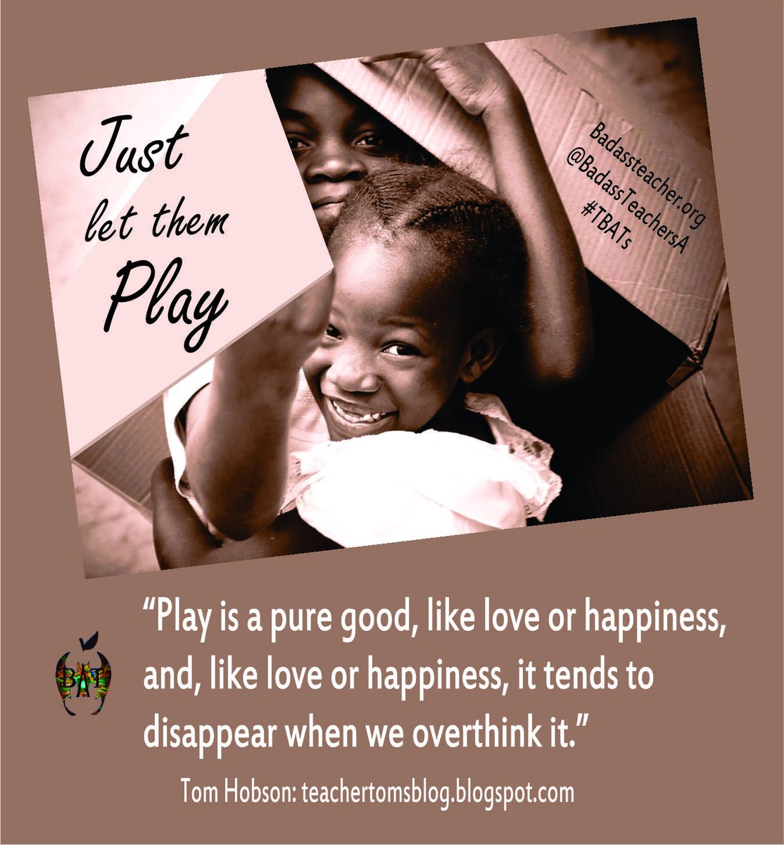 #JustLetThemPlay #DontOverThinkIt #TBATs 
<a href="/BadassTeachersA/">Badass Teachers Asso</a> <a href="/hawaiibats/">@HawaiiBATs</a> <a href="/WaBATs_/">Wa Badass Teachers A</a> @GetUpStandUp2 
<a href="/OregonBATs/">OregonBATs</a>