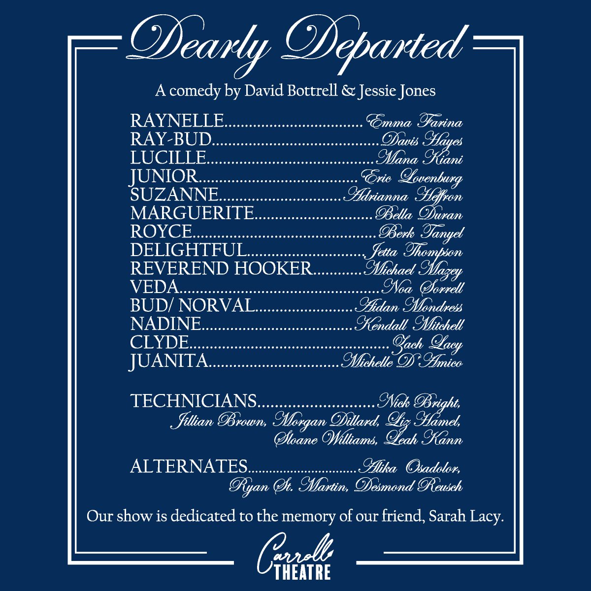 Order your official Dearly Departed shirt! If you're coming to the District competition on Friday, 3/20 at 11:30am, wear it proudly to support the cast and crew. Even if you're not, it's a good-looking shirt (but please plan to come out and see the show). form.jotform.com/200484034598155