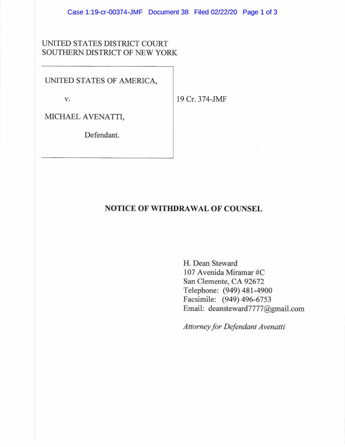 New filing in United States v. Avenatti: Notice (Other)
https://www.usatoday.com/documents/6783847-Notice-Other …