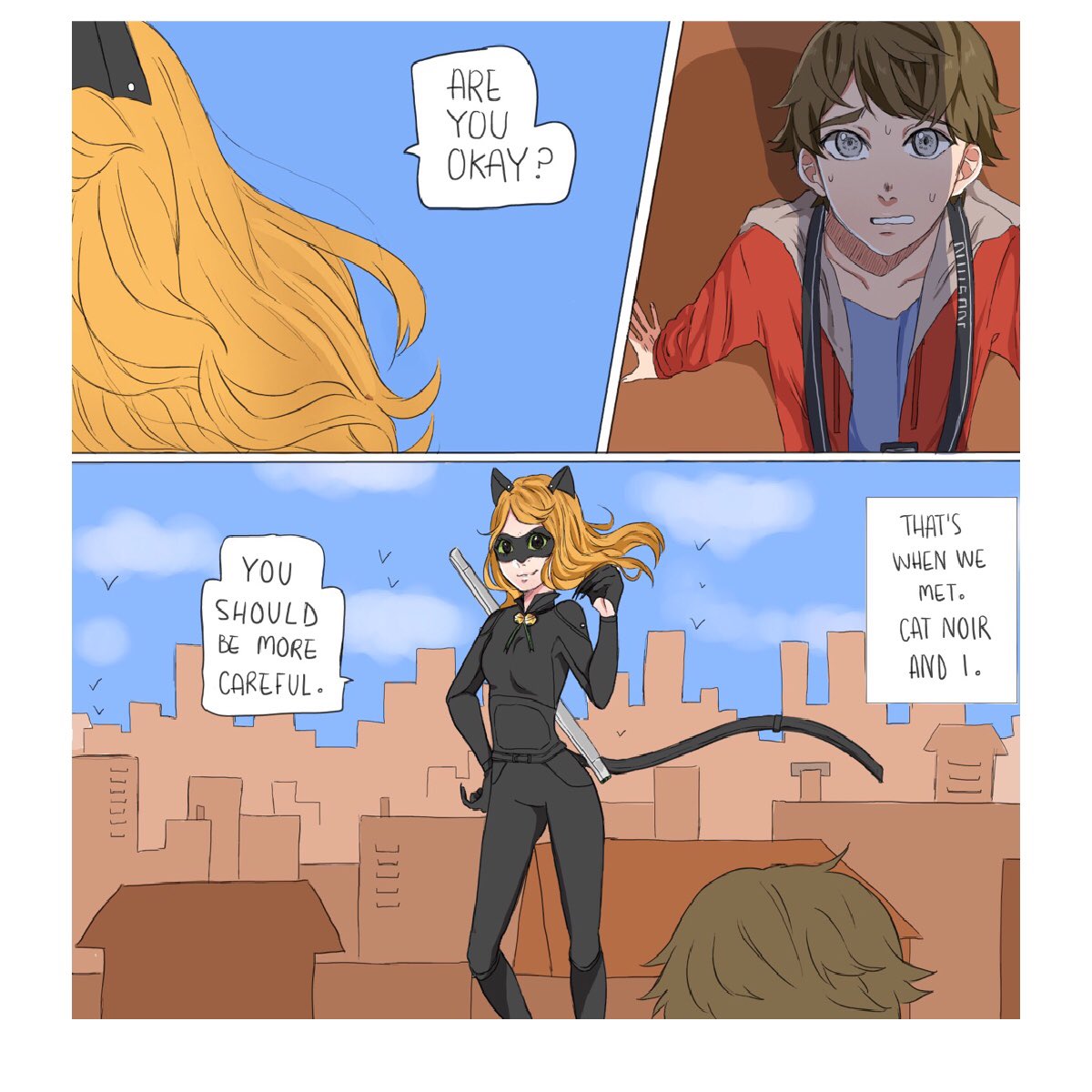 lalilslils's tweet image. Part 2 of my last comic! It’s a redrawing of this old comic page! From 2017!!! #miraculousladybug #futuregen #minoir #adabrisbois #gerardleuseur #chatnoir #improvementmeme