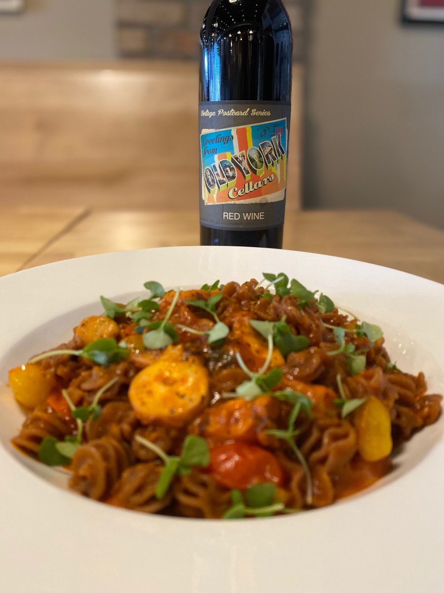 Wow. @oldyorkcellars Red Wine Radiatori with Octopus, Tomato, Smoked Chili Flakes, & Basil created by our friends @the.pasta.shop in #denvillenj  now you can eat and drink your @oldyorkcellars wine at the same time @foodandwine @nytfood @phillygirleats