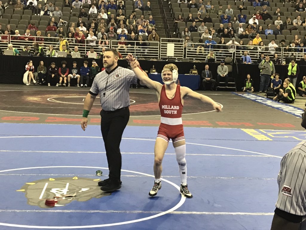 PatriotsWrestle's tweet photo. Conor Knopick pulls off a stunner at 132 by beating an amazing Omaha Burke wrestler! Amazing fight Conor! https://t.co/4tW2G76bh9