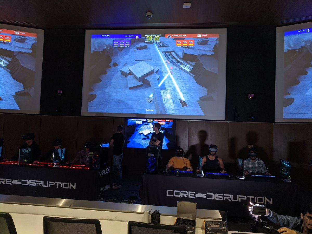 _RealityHacks's tweet photo. Some intense competition going on at @MPLEXVR's World Premiere Tournament Qualifiers for their pre-alpha #VR game @CoreDisruption! We had a great time volunteering and can't wait for the finals this April... https://t.co/ak0aaGgTwU