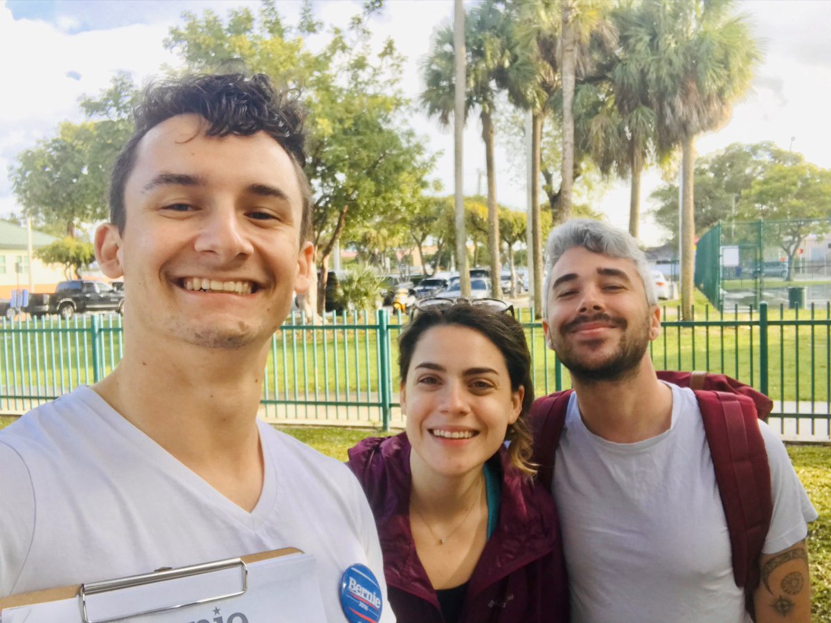 FL4Bernie2020's tweet photo. Cody, Marisa, and Benjamin knocked on 68 doors in Miami today!! One for each county in Florida and one to grow on! #FloridaForBernie #Bernie2020 #MiamiForBernie #NotMeUs https://t.co/PIjnrMsVTM