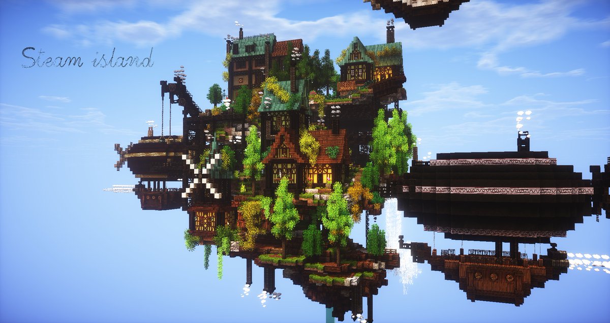 しー はやな鯖 Miniaturia Minecraft 蒸気の出る島 浮遊島エリアに作りました 内装も作ってあるので遊びに来てくださいー