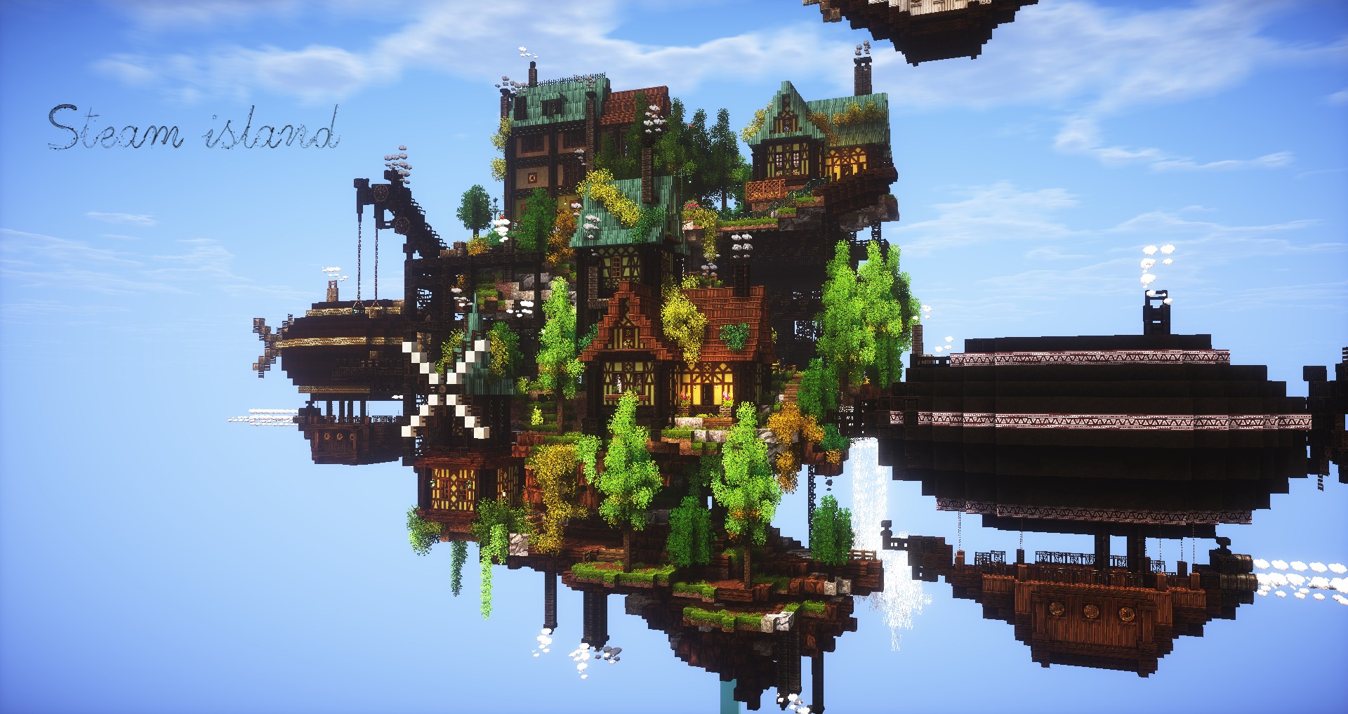 しー はやな鯖 Miniaturia Minecraft 蒸気の出る島 浮遊島エリアに作りました 内装も作ってあるので遊びに来てくださいー T Co Eonipgk7nw Twitter