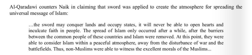 That Sufis are extolled in India for their peaceful nature even today is bewildering. Reality of Sufi missionaries in Conversion: Al-Qaradawi and Falzur Rehman note that the usage of the sword "created an atmosphere" "conducive" the spread of the message of Islam.  https://twitter.com/CaptainMeowMori/status/1231320300865744896