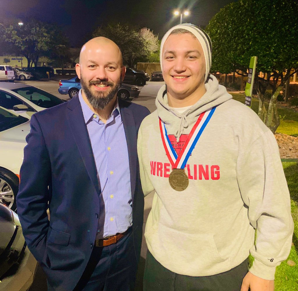 coach_kiefer's tweet photo. After a great weekend of wrestling, Haden Nofziger finishes 3rd in state. Congratulations to Nof! The first state placer and state medalist ever for Melissa! #RedRed #proudcoach https://t.co/003OqBjdEi