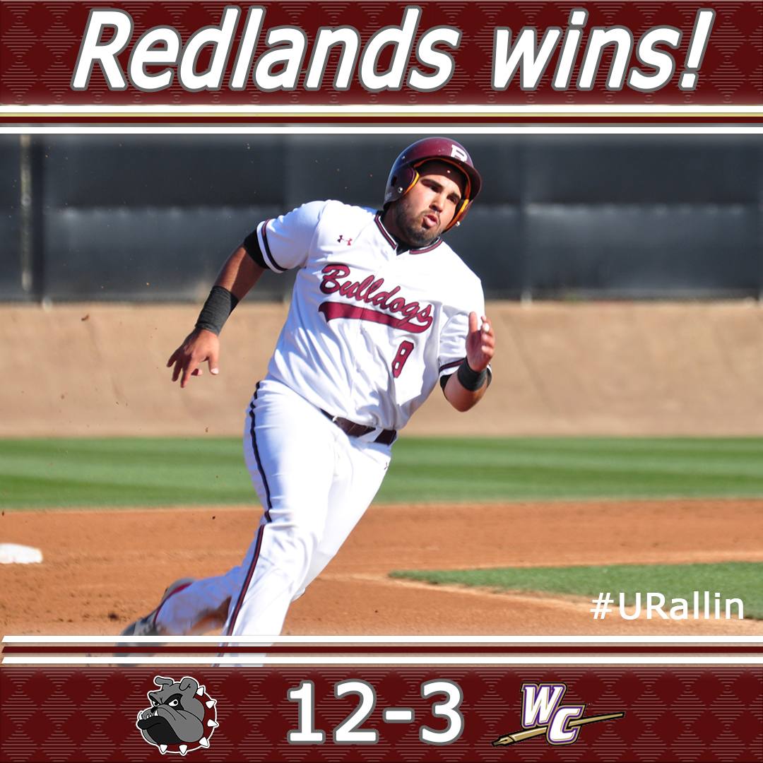 GoRedlands's tweet photo. DAWGS Win! Redlands baseball takes game two from Whittier 12-3. Senior third baseman Anthony Acosta went 2-for-2 with a home run for a pair of runs and RBI #URallin #OnDogs https://t.co/s8gb78oMCF