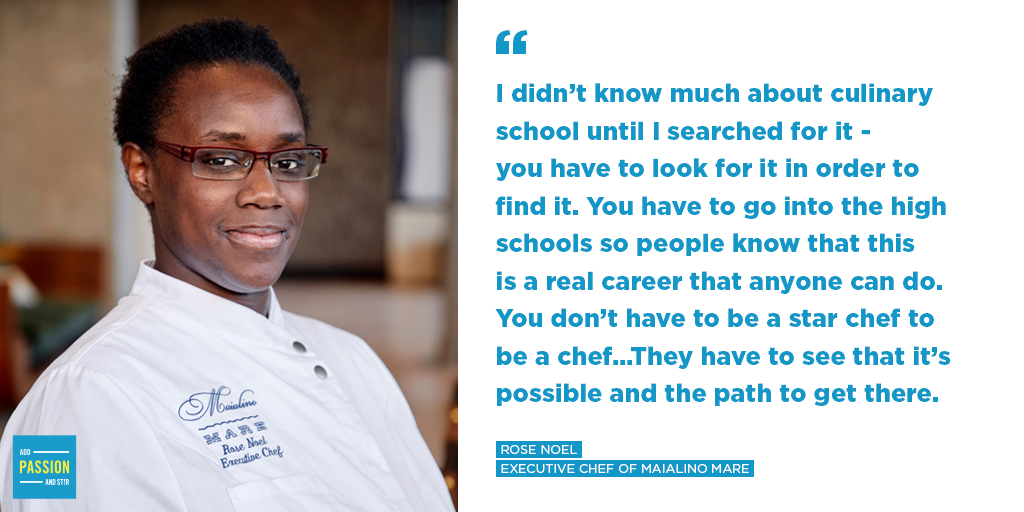 nokidhungry's tweet photo. “You have to go into the high schools so people know that this is a real career that anyone can do They have to see that it’s possible and see the path to get there,” says @maialinomare’s Rose Noel on #AddPassionAndStir with #NoKidHungry’s @billshore. 🎧 https://t.co/SfhjSfBkP6 https://t.co/XlidUjAxAD