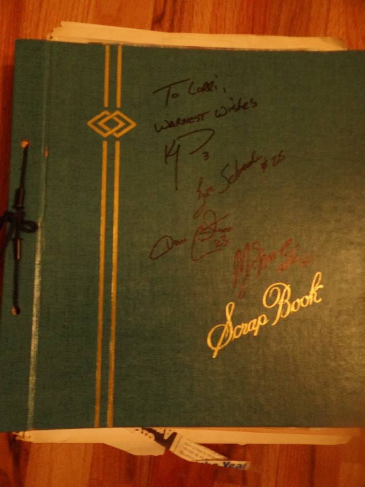 lorri_hunt's tweet photo. @WristShotScores I have the cover signed by Morrow, Schneider, and Christian. I missed Eruzione because they had me jump in for a picture.  They also signed the scrapbook I kept 40 years ago. https://t.co/LlcZ2gcCnK