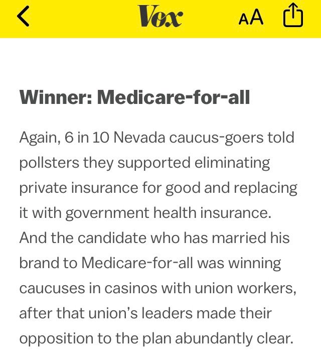 We know the health insurance industry & its lobbyists won’t quit trying to scare the public. But politicians who parrot their talking points do so at their own peril. It's now clear: Medicare For All is *the* winning position in the 2020 Dem primary. And opposing it is not. (5/5)